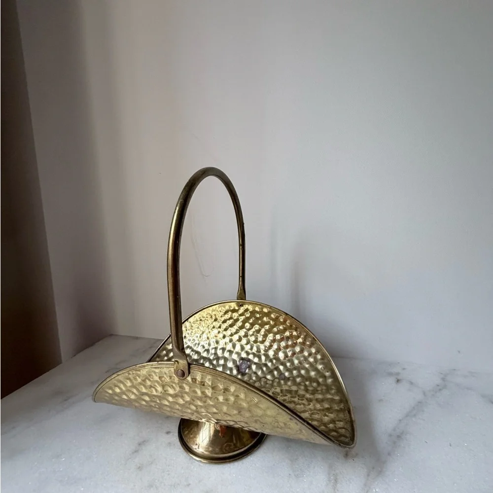 intage hammered brass basket, potentially made in Holland by Nijhof Zevenaar